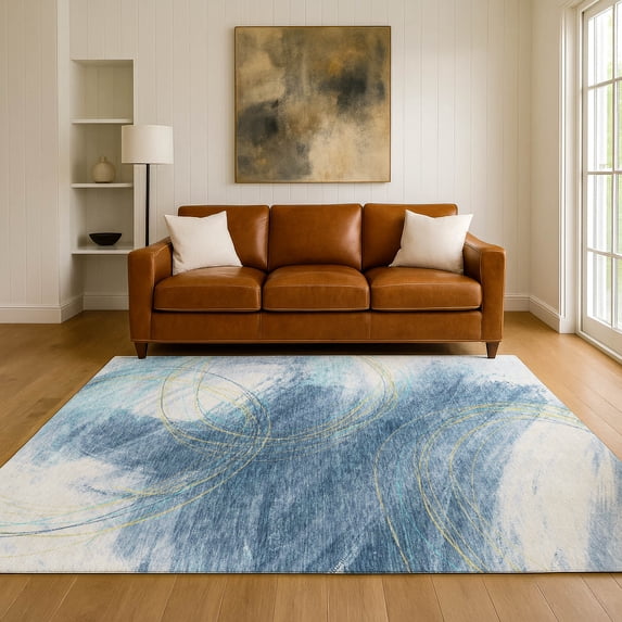 Addison Rugs Mayfield Premium Machine Washable Transitional Stripes Sky Rectangle Rug, 8' x 10'