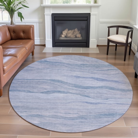 Addison Rugs Mayfield Premium Machine Washable Transitional Stripes Sky Round Rug, 8' x 8'