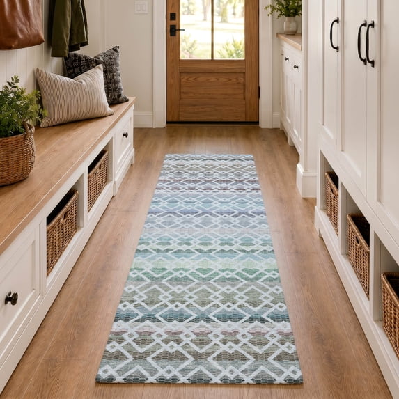 Addison Rugs Mayfield Premium Machine Washable Transitional Stripes Sky Runner Rug, 2'3" x 7'6"