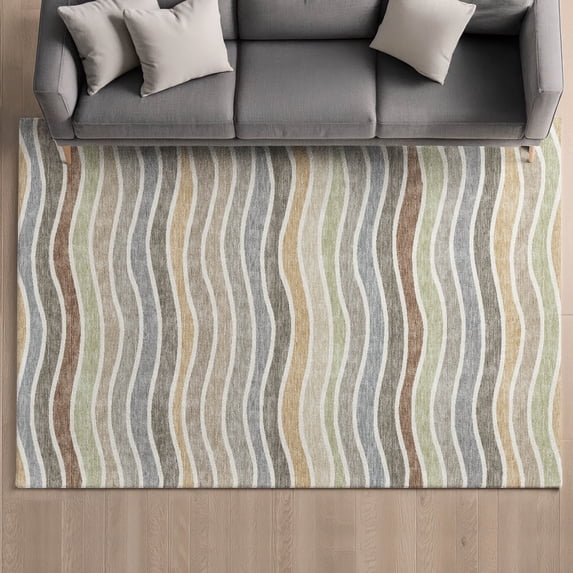 Addison Rugs Mayfield Premium Machine Washable Transitional Stripes Taupe Rectangle Rug, 8' x 10'