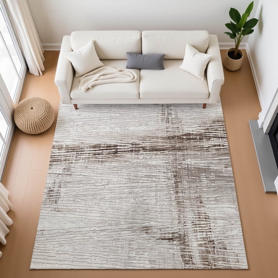 Addison Rugs Mayfield Premium Machine Washable Transitional Stripes Taupe Rectangle Rug, 8' x 10'