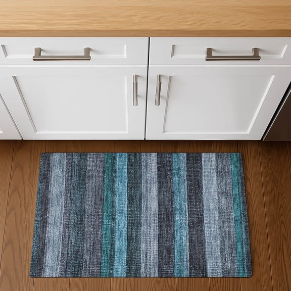 Addison Rugs Mayfield Premium Machine Washable Transitional Stripes Teal Rectangle Rug, 1'8" x 2'6"