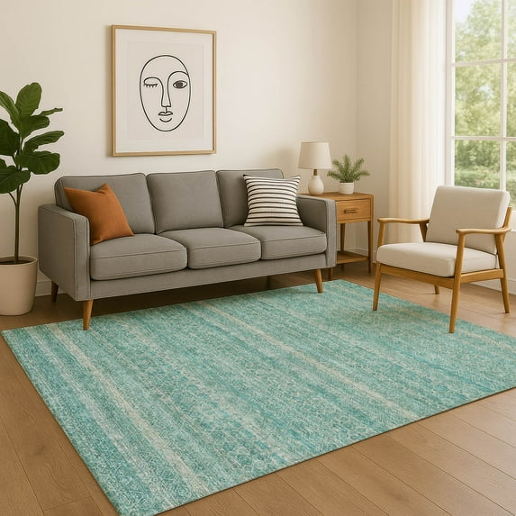 Addison Rugs Mayfield Premium Machine Washable Transitional Stripes Teal Rectangle Rug, 10' X 14' Machine Washable Transitional Stripes Teal Oversized Sherpa Throw Blanket