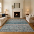 thumbnail image 1 of Addison Rugs Mayfield Premium Machine Washable Transitional Stripes Teal Rectangle Rug, 10' X 14' Machine Washable Transitional Stripes Teal Oversized Sherpa Throw Blanket, 1 of 7