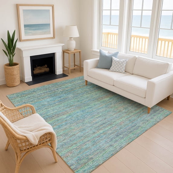 Addison Rugs Mayfield Premium Machine Washable Transitional Stripes Teal Rectangle Rug, 10' x 14'