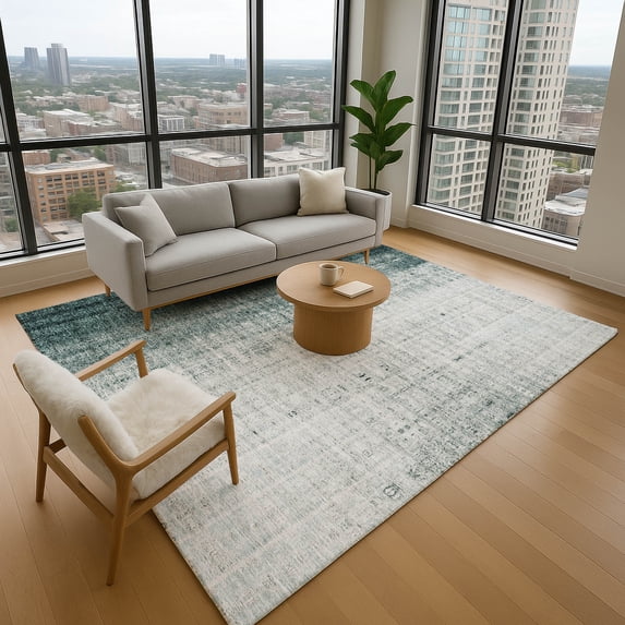 Addison Rugs Mayfield Premium Machine Washable Transitional Stripes Teal Rectangle Rug, 10' x 14'