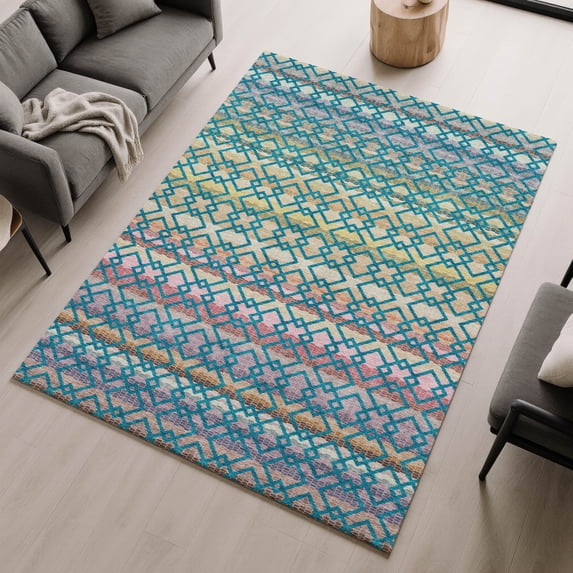Addison Rugs Mayfield Premium Machine Washable Transitional Stripes Teal Rectangle Rug, 10' x 14'