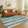 thumbnail image 1 of Addison Rugs Mayfield Premium Machine Washable Transitional Stripes Teal Rectangle Rug, 10' x 14', 1 of 7