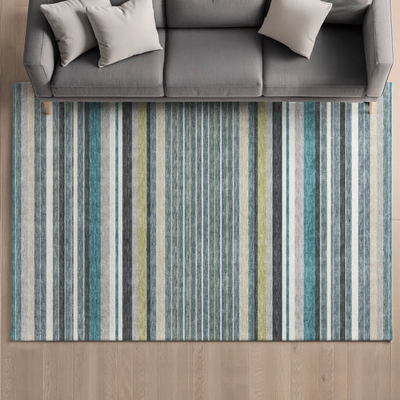 Addison Rugs Mayfield Premium Machine Washable Transitional Stripes Teal Rectangle Rug, 10' x 14'