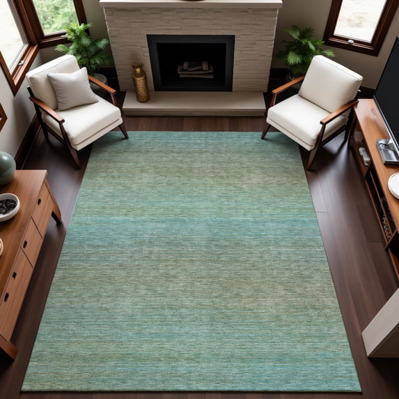 Addison Rugs Mayfield Premium Machine Washable Transitional Stripes Teal Rectangle Rug, 10' x 14'