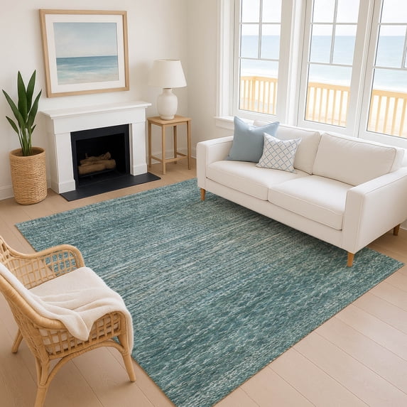 Addison Rugs Mayfield Premium Machine Washable Transitional Stripes Teal Rectangle Rug, 10' x 14'