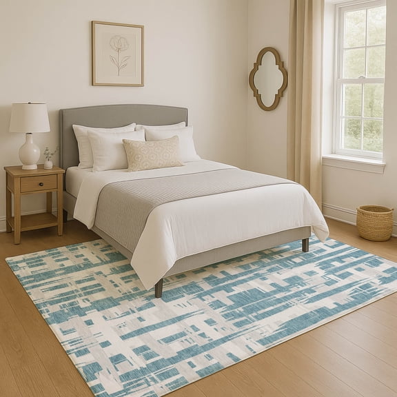 Addison Rugs Mayfield Premium Machine Washable Transitional Stripes Teal Rectangle Rug, 10' x 14'