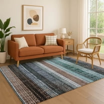 Addison Rugs Mayfield Premium Machine Washable Transitional Stripes Teal Rectangle Rug, 10' x 14'