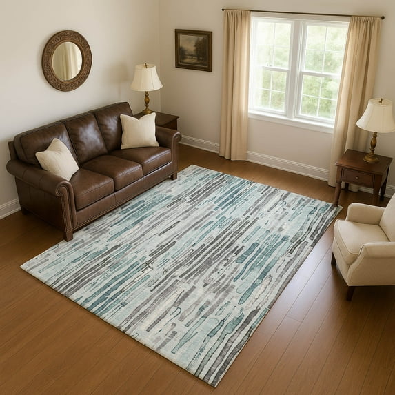 Addison Rugs Mayfield Premium Machine Washable Transitional Stripes Teal Rectangle Rug, 2'6" X 3'10" Machine Washable Transitional Stripes Teal Oversized Sherpa Throw Blanket