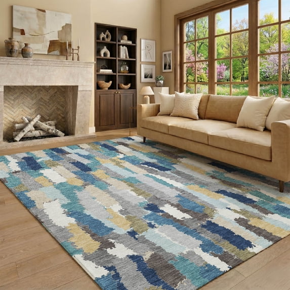 Addison Rugs Mayfield Premium Machine Washable Transitional Stripes Teal Rectangle Rug, 3' x 5'
