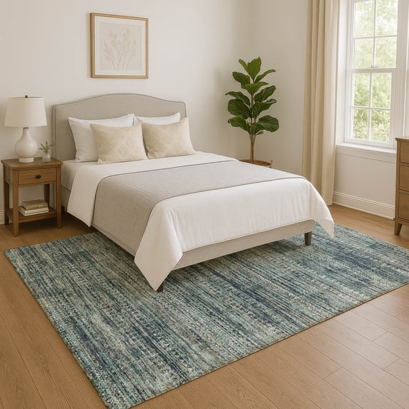 Addison Rugs Mayfield Premium Machine Washable Transitional Stripes Teal Rectangle Rug, 3' x 5'