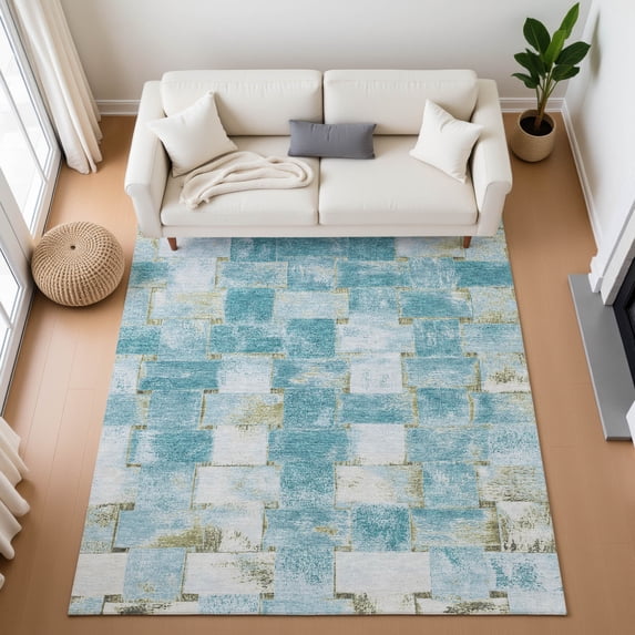 Addison Rugs Mayfield Premium Machine Washable Transitional Stripes Teal Rectangle Rug, 8' x 10'