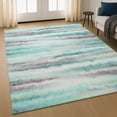thumbnail image 1 of Addison Rugs Mayfield Premium Machine Washable Transitional Stripes Teal Rectangle Rug, 9' X 12' Machine Washable Transitional Stripes Teal Oversized Sherpa Throw Blanket, 1 of 6