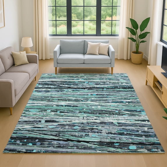 Addison Rugs Mayfield Premium Machine Washable Transitional Stripes Teal Rectangle Rug, 9' x 12'