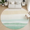 thumbnail image 1 of Addison Rugs Mayfield Premium Machine Washable Transitional Stripes Teal Round Rug, 8' X 8' Machine Washable Transitional Stripes Teal Oversized Sherpa Throw Blanket, 1 of 6