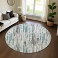 thumbnail image 1 of Addison Rugs Mayfield Premium Machine Washable Transitional Stripes Teal Round Rug, 8' X 8' Machine Washable Transitional Stripes Teal Oversized Sherpa Throw Blanket, 1 of 6
