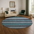 thumbnail image 1 of Addison Rugs Mayfield Premium Machine Washable Transitional Stripes Teal Round Rug, 8' x 8', 1 of 6