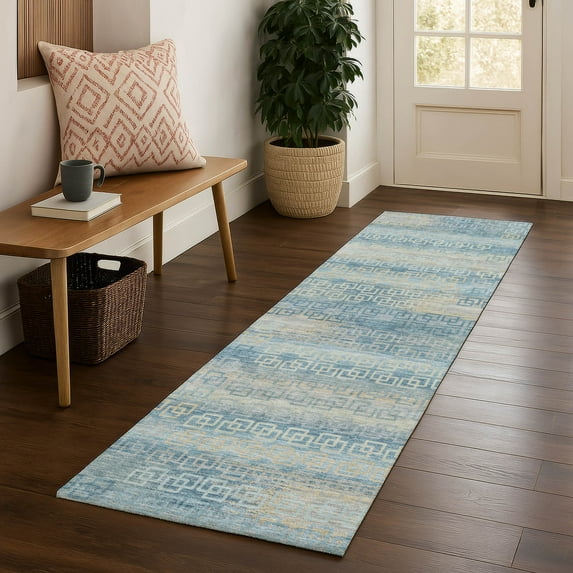 Addison Rugs Mayfield Premium Machine Washable Transitional Stripes Teal Runner Rug, 2'3" X 7'6" Machine Washable Transitional Stripes Teal Oversized Sherpa Throw Blanket