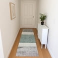 thumbnail image 1 of Addison Rugs Mayfield Premium Machine Washable Transitional Stripes Teal Runner Rug, 2'3" X 7'6" Machine Washable Transitional Stripes Teal Oversized Sherpa Throw Blanket, 1 of 6