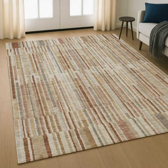 Addison Rugs Mayfield Premium Machine Washable Transitional Stripes Terracotta Rectangle Rug, 8' X 10' Machine Washable Transitional Stripes Terracotta Oversized Sherpa Throw Blanket