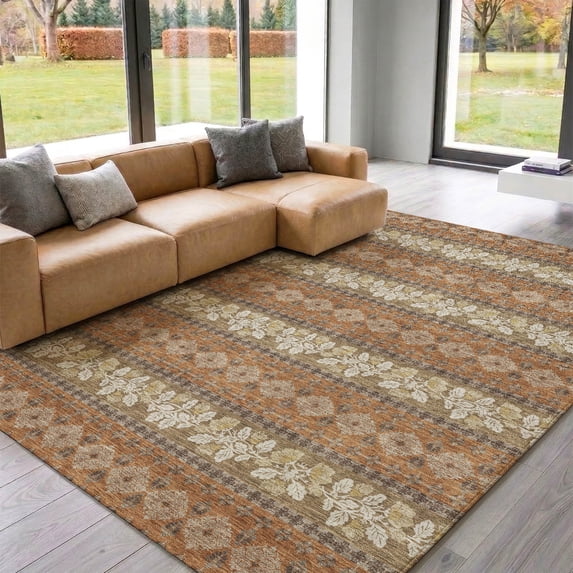 Addison Rugs Mayfield Premium Machine Washable Transitional Stripes Terracotta Rectangle Rug, 8' x 10'