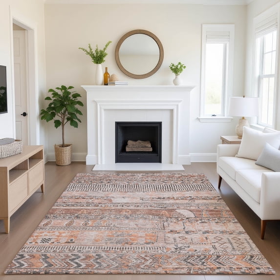 Addison Rugs Mayfield Premium Machine Washable Transitional Stripes Terracotta Rectangle Rug, 8' x 10'