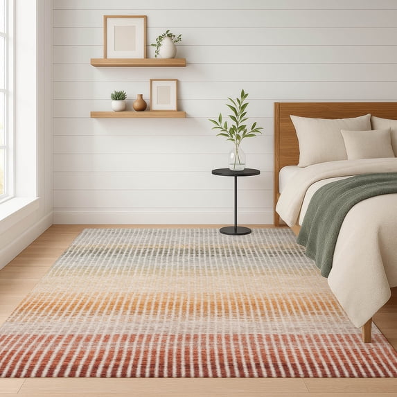 Addison Rugs Mayfield Premium Machine Washable Transitional Stripes Terracotta Rectangle Rug, 8' x 10'
