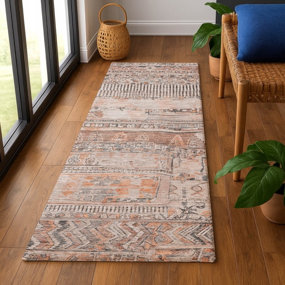 Addison Rugs Mayfield Premium Machine Washable Transitional Stripes Terracotta Runner Rug, 2'3" x 7'6"
