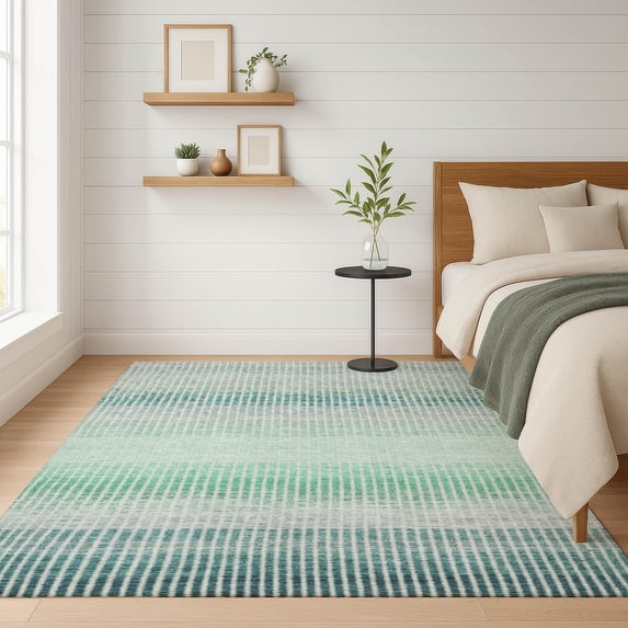 Addison Rugs Mayfield Premium Machine Washable Transitional Stripes Turquoise Rectangle Rug, 10' x 14'
