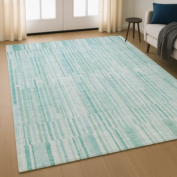 Addison Rugs Mayfield Premium Machine Washable Transitional Stripes Turquoise Rectangle Rug, 5' x 7'6"