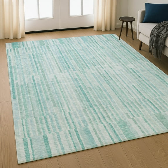 Addison Rugs Mayfield Premium Machine Washable Transitional Stripes Turquoise Rectangle Rug, 8' X 10' Machine Washable Transitional Stripes Turquoise Oversized Sherpa Throw Blanket