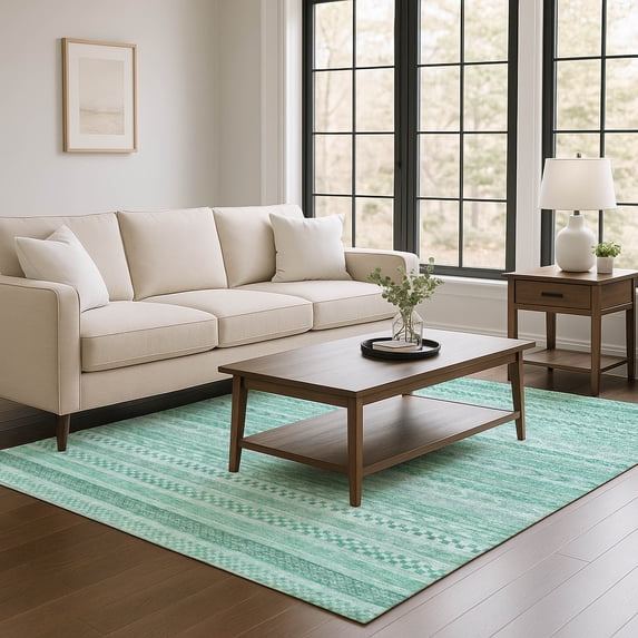 Addison Rugs Mayfield Premium Machine Washable Transitional Stripes Turquoise Rectangle Rug, 9' x 12'