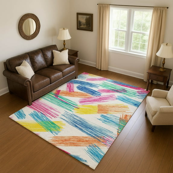 Addison Rugs Mayfield Premium Machine Washable Transitional Stripes White Rectangle Rug, 10' X 14' Machine Washable Transitional Stripes White Oversized Sherpa Throw Blanket