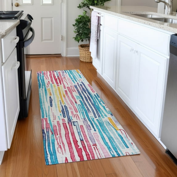 Addison Rugs Mayfield Premium Machine Washable Transitional Stripes White Runner Rug, 2'3" X 7'6" Machine Washable Transitional Stripes White Oversized Sherpa Throw Blanket