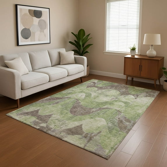 Addison Rugs Mayfield Premium Machine Washable Transitional Swirls Aloe Rectangle Rug, 3' x 5'