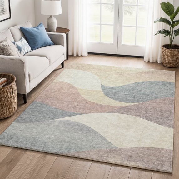 Addison Rugs Mayfield Premium Machine Washable Transitional Swirls Beige Rectangle Rug, 3' x 5'
