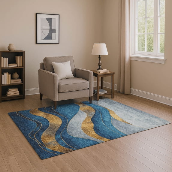 Addison Rugs Mayfield Premium Machine Washable Transitional Swirls Blue Rectangle Rug, 8' x 10'