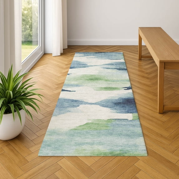 Addison Rugs Mayfield Premium Machine Washable Transitional Swirls Blue Runner Rug, 2'3" x 7'6"