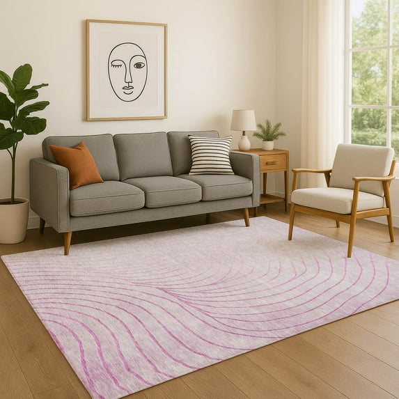 Addison Rugs Mayfield Premium Machine Washable Transitional Swirls Blush Rectangle Rug, 5' x 7'6"