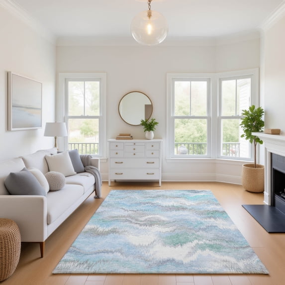 Addison Rugs Mayfield Premium Machine Washable Transitional Swirls Denim Rectangle Rug, 10' x 14'
