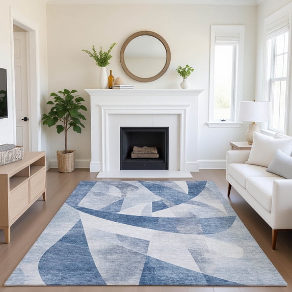 Addison Rugs Mayfield Premium Machine Washable Transitional Swirls Denim Rectangle Rug, 8' x 10'