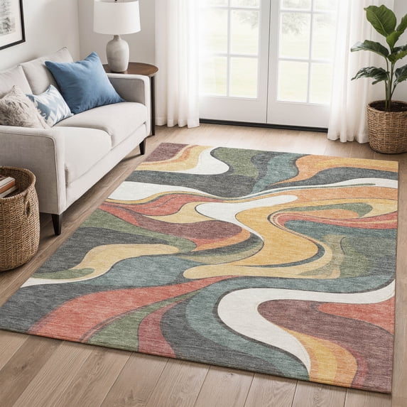 Addison Rugs Mayfield Premium Machine Washable Transitional Swirls Gold Rectangle Rug, 9' x 12'