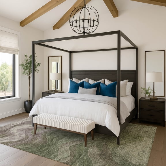 Addison Rugs Mayfield Premium Machine Washable Transitional Swirls Green Rectangle Rug, 5' X 7'6" Machine Washable Transitional Swirls Green Oversized Sherpa Throw Blanket