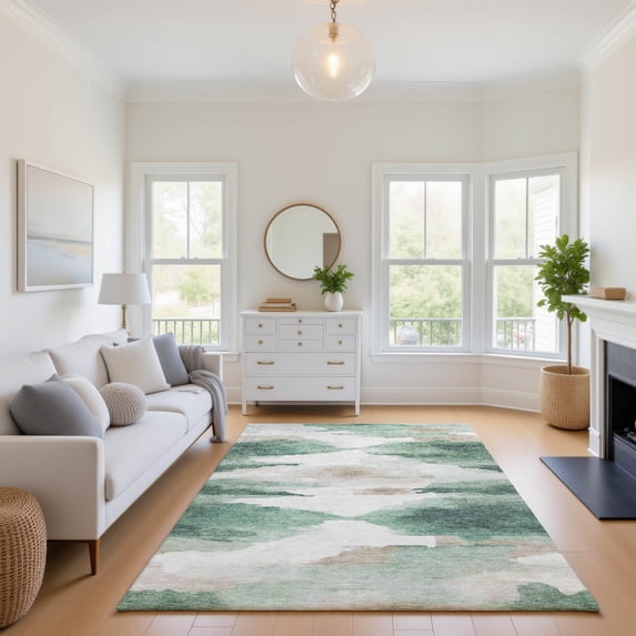 Addison Rugs Mayfield Premium Machine Washable Transitional Swirls Green Rectangle Rug, 5' x 7'6"