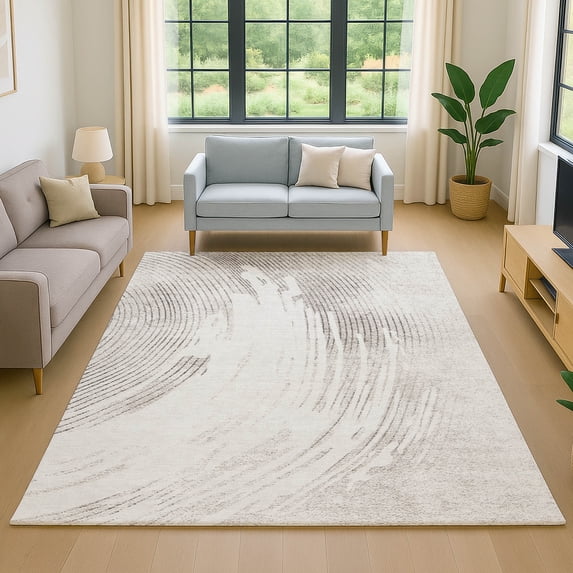 Addison Rugs Mayfield Premium Machine Washable Transitional Swirls Ivory Rectangle Rug, 8' x 10'
